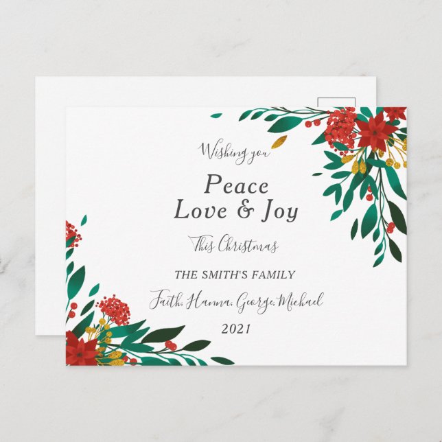 Peace Love Joy Family Merry Christmas Postcard (Front/Back)