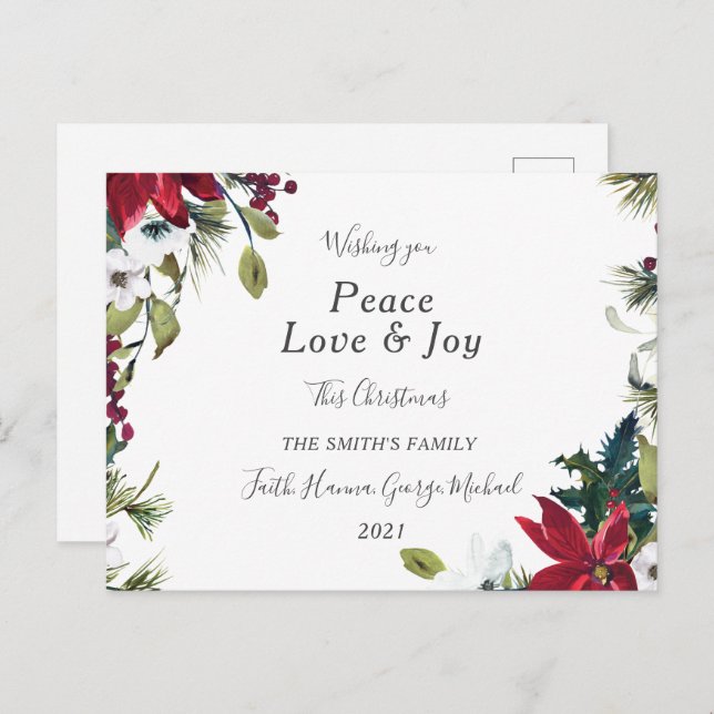 Peace Love Joy Family Merry Christmas Postcard (Front/Back)