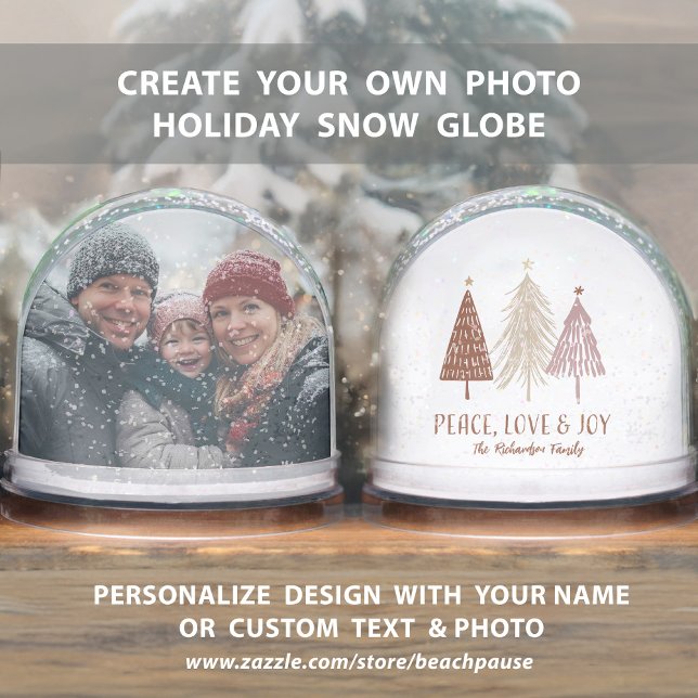Peace, Love & Joy Family Photo Name Holiday Snowglobe (Peace, Love & Joy Family Photo Name Holiday Snow Globes Front And Back)