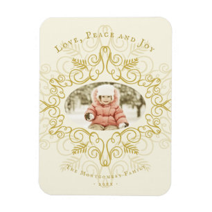 Peace Love Joy Festive Foliage Deco Holiday Photo Magnet