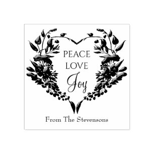 Peace Love Joy Floral Christmas Rubber Stamp