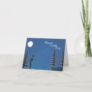 Peace, Love, Joy / Fly Fisherman in Snow Holiday Card