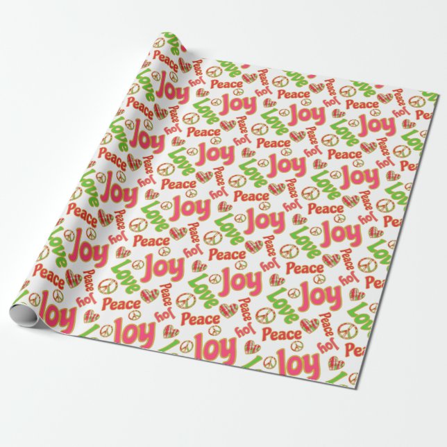 Peace Love Joy Fun Retro Tie Dye Christmas Holiday Wrapping Paper (Unrolled)