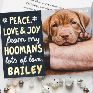 Peace, Love & Joy Funny Modern Pet Custom Photo Foil Holiday Card