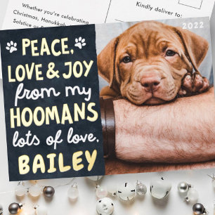 Peace Love & Joy Funny Modern Pet Custom Photo Foil Holiday Postcard