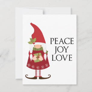 Peace Love Joy Girl Gnome Holiday Personalised Card