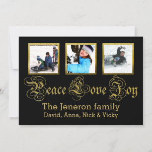Peace Love Joy gold, black Christmas Groupon photo Holiday Card