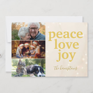 Peace Love Joy Gold Typography Photo Christmas Hol Holiday Card