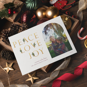 Peace Love Joy Golden Photo Holiday Card