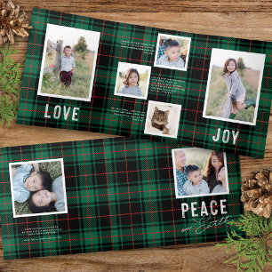 PEACE LOVE JOY Green Tartan Holiday Photo Card