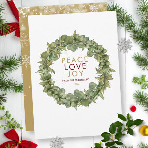 Peace Love Joy Greenery Wreath Christmas Holiday Card