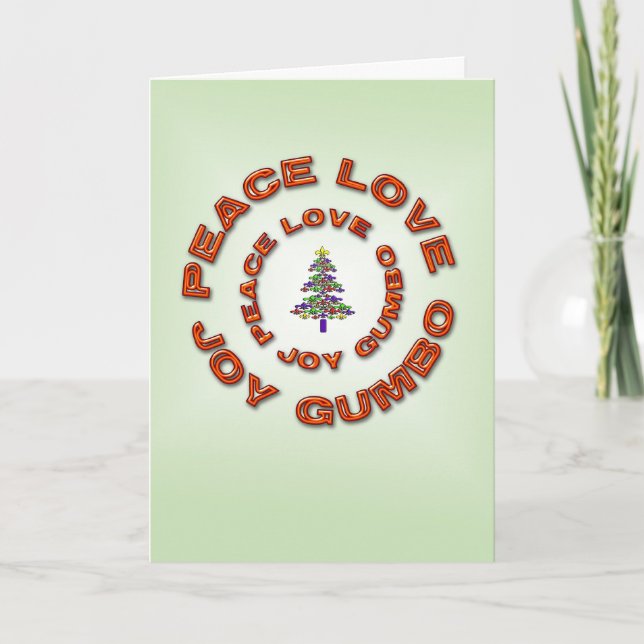 Peace,Love,Joy,Gumbo Fleur de Lis Xmas Tree Holiday Card (Front)
