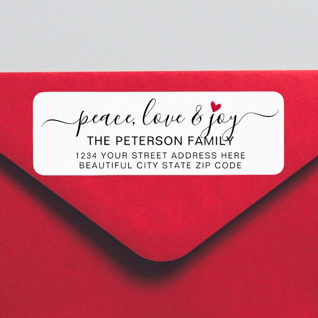 Peace Love Joy Heart Christmas Return Address  Label (Creator Uploaded)