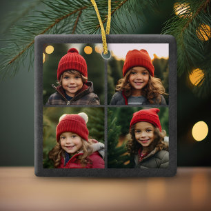Peace Love Joy Holiday Chalkboard Photo Collage Ceramic Ornament