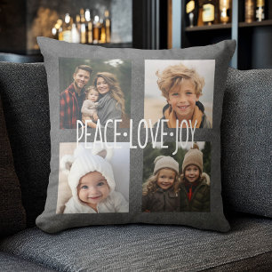 Peace Love Joy Holiday Chalkboard Photo Collage Cushion