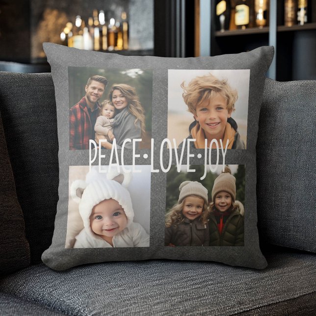 Peace Love Joy Holiday Chalkboard Photo Collage Cushion (Custom Photo Collage Pillow)