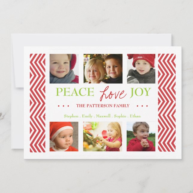 Peace Love Joy Holiday Chevron Photo Card Greeting (Front)