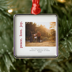 Peace Love Joy Holiday Christmas Family Photo Metal Ornament