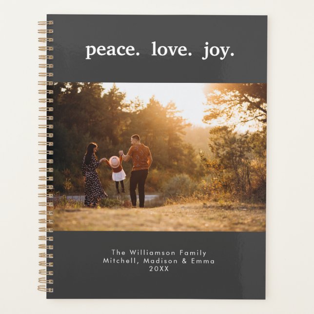 Peace Love Joy Holiday Christmas Family Photo Planner (Front)