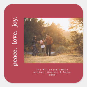 Peace Love Joy Holiday Christmas Family Photo Square Sticker