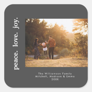 Peace Love Joy Holiday Christmas Family Photo Square Sticker