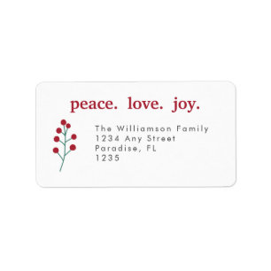 Peace Love Joy Holiday Christmas Holly Berries Label