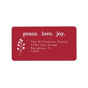 Peace Love Joy Holiday Christmas Holly Berries Label
