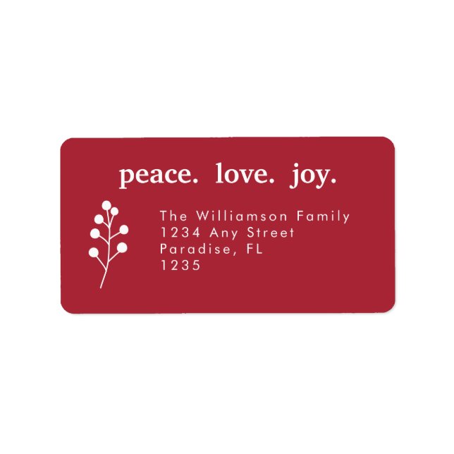 Peace Love Joy Holiday Christmas Holly Berries Label (Front)