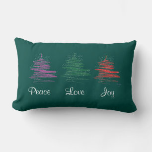Peace, Love, Joy, Holiday Modern Green Lumbar Cushion