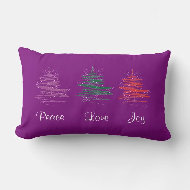 Peace, Love, Joy, Holiday Modern Purple Lumbar Cushion (Front)