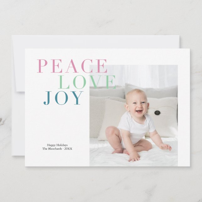 Peace Love Joy Holiday Photo Card (Front)