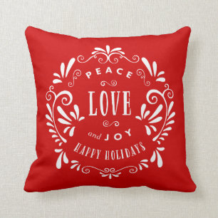 Peace Love & Joy   Holiday Throw Pillow