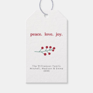 Peace Love Joy Holly Berries Holiday Christmas Gift Tags