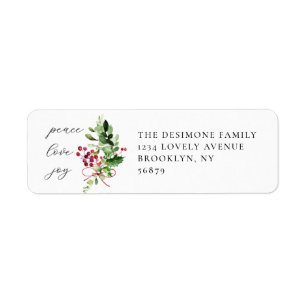 Peace Love Joy Holly Berry Return Address Label