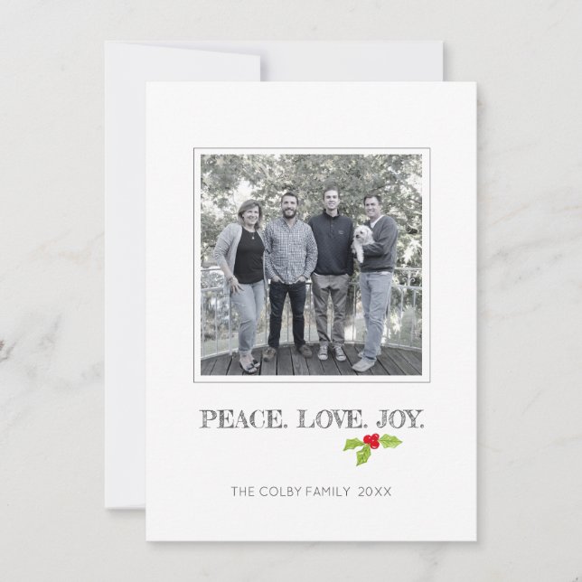Peace Love Joy Holly Merry Christmas Holiday Photo (Front)