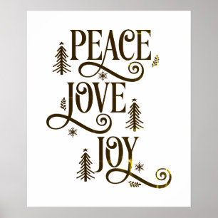 Peace Love Joy in Gold Rustic Typography Poster