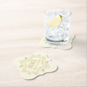 Peace Love Joy Ivory Festive Foliage Vintage Deco Paper Coaster