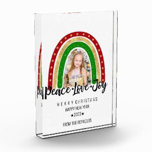 Peace Love Joy Merry Christmas Rainbow Photo Block