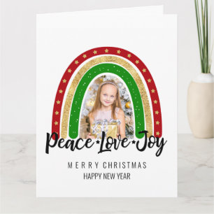 Peace Love Joy Merry Christmas Rainbow Photo Card