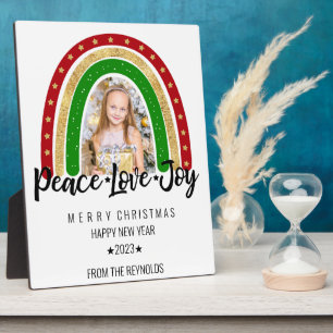Peace Love Joy Merry Christmas Rainbow Photo Plaque