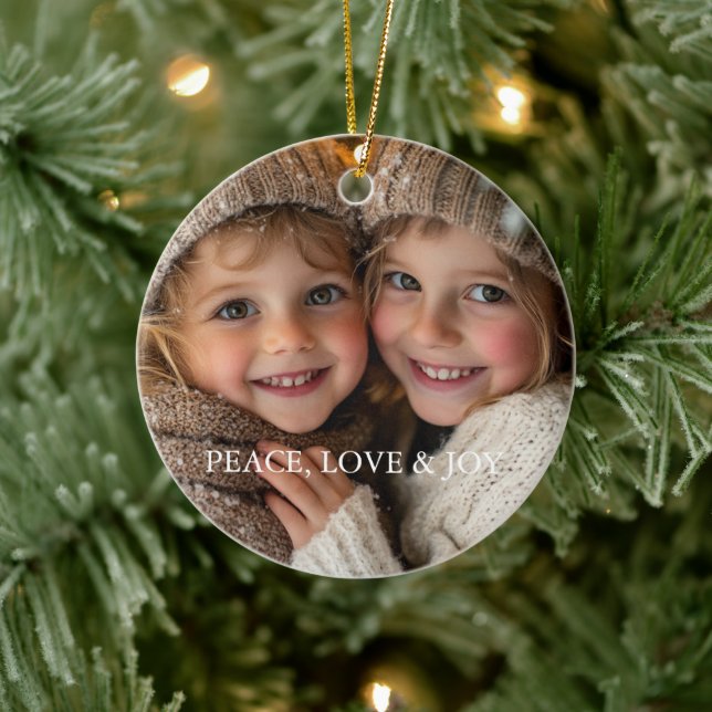 Peace Love Joy Minimal Classic Christmas Photo    Ceramic Ornament (Tree)