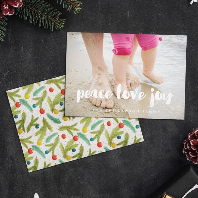 Peace Love Joy Modern Family Photo Holiday Card (Creator Uploaded)