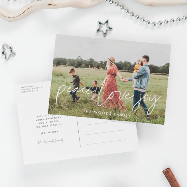 Peace Love Joy Modern minimalist Holiday photo Postcard (Creator Uploaded)