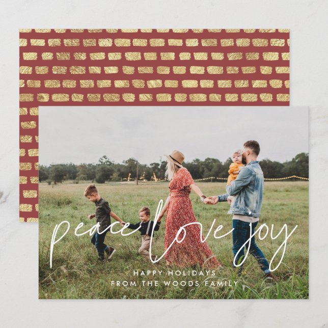 Peace Love Joy Modern minimalist photo card (Front/Back)