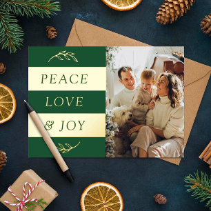 Peace, Love & Joy Modern Photo Christmas Real Foil Holiday Card
