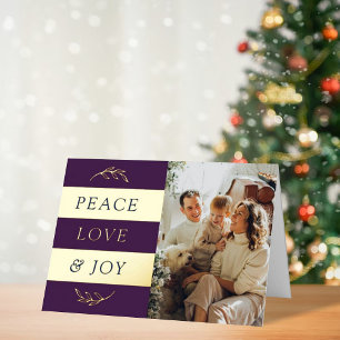 Peace, Love & Joy Modern Photo Christmas Real Foil Holiday Card