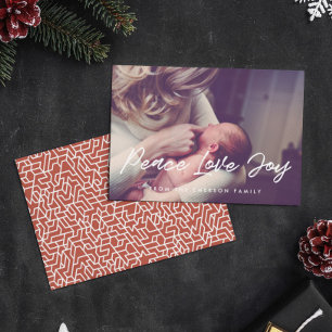 Peace Love Joy Modern Typography Photo Holiday Card