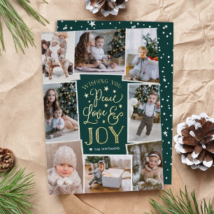 Peace, Love & Joy   Multi Photo Collage Foil Holiday Card