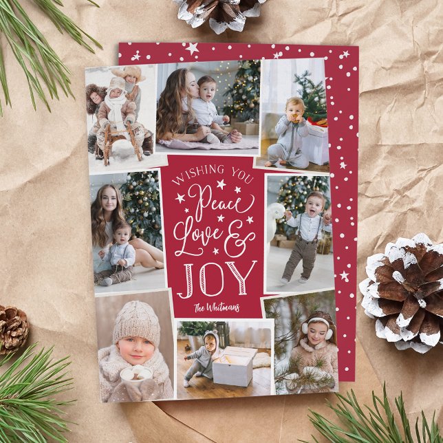 Peace, Love & Joy | Multi Photo Collage Holiday Card (Creator Uploaded)
