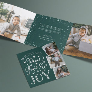 Peace, Love & Joy   Multi Photo Tri-Fold Holiday Card